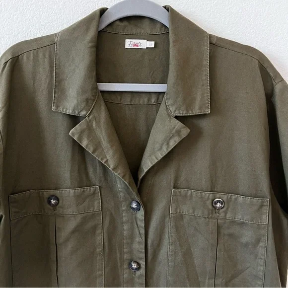 Faherty Linen Blend Palos Verdes Shirt Dress Olive Green Utility Coastal SZ L - Picture 6 of 16